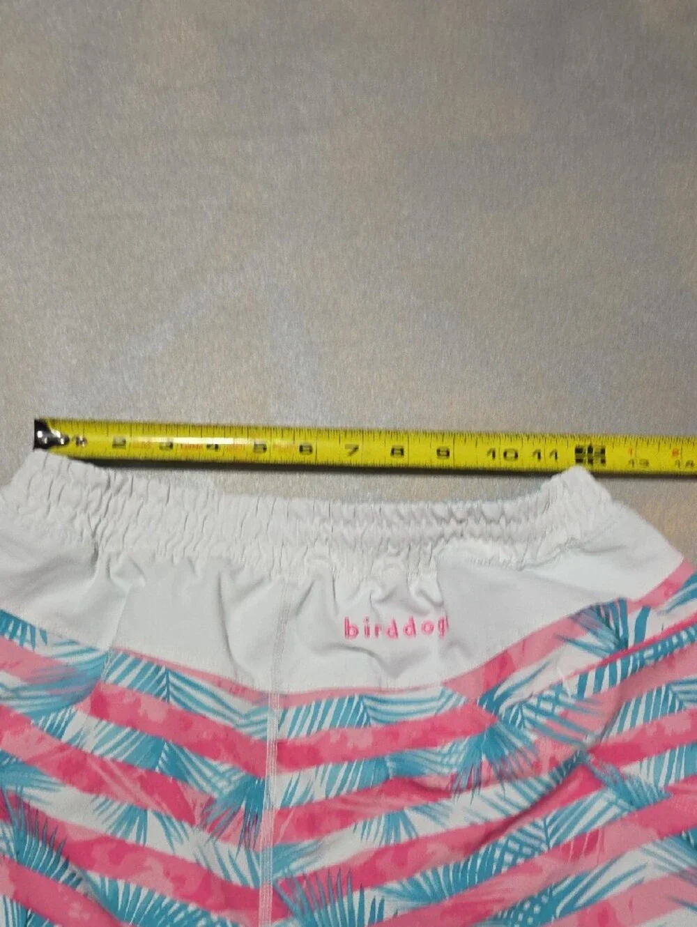 Birddogs Men’s Pink & Teal Striped Tropical Swim Trunks with White Panels Nwots.
